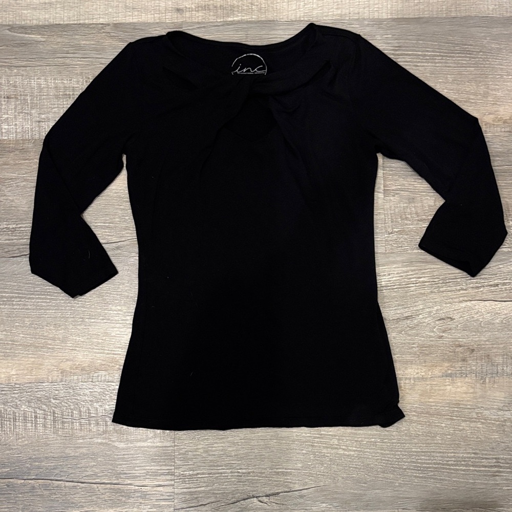 INC International Concepts Elegant Black 3/4 Sleeve Top